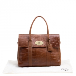 Pre Owned Mulberry Brown Croc Embossed Leather Bayswater Satchel