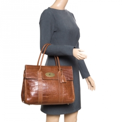 Pre Owned Mulberry Brown Croc Embossed Leather Bayswater Satchel