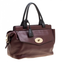 Pre Owned Mulberry Burgundy Leather Small Blenheim Tote