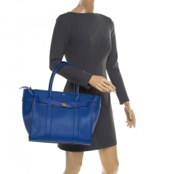 Pre Owned Mulberry Porcelain Blue Leather Small Zipped Bayswater Tote