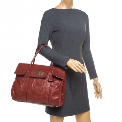 Pre Owned Mulberry Mahogany Textured Leather Bayswater Satchel