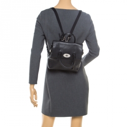 Pre Owned Mulberry Black Leather Mini Cara Delevingne Backpack Tote