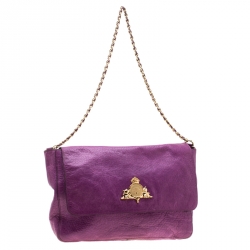 Pre Owned Mulberry Purple Leather Large Margaret Shoulder Bag
