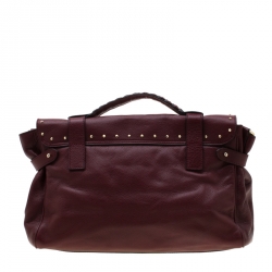 Pre Owned Mulberry Burgundy Leather Studded Tassel Alexa Satchel