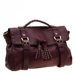 Pre Owned Mulberry Burgundy Leather Studded Tassel Alexa Satchel