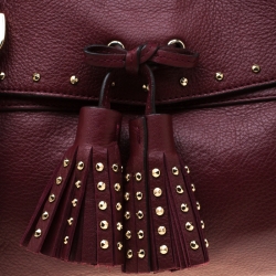 Pre Owned Mulberry Burgundy Leather Studded Tassel Alexa Satchel