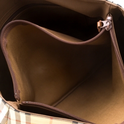 Pre Owned Burberry Beige/Brown Canvas and Leather Vintage Haymarket Check Tote