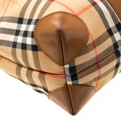 Pre Owned Burberry Beige/Brown Canvas and Leather Vintage Haymarket Check Tote