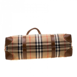 Pre Owned Burberry Beige/Brown Canvas and Leather Vintage Haymarket Check Tote
