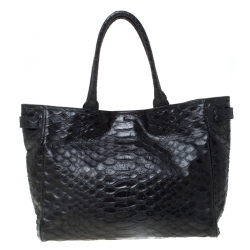 Pre Owned Mulberry Black Python Embossed Leather Bayswater Tote