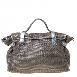 Mulberry Grey/Blue Metallic Woven Fabric and Leather Alexa Top Handle Bag