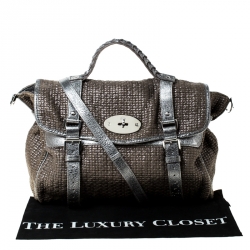 Mulberry Grey/Blue Metallic Woven Fabric and Leather Alexa Top Handle Bag