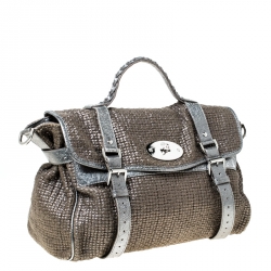 Mulberry Grey/Blue Metallic Woven Fabric and Leather Alexa Top Handle Bag