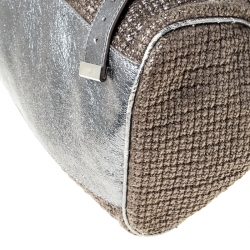 Mulberry Grey/Blue Metallic Woven Fabric and Leather Alexa Top Handle Bag