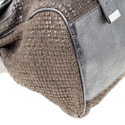 Mulberry Grey/Blue Metallic Woven Fabric and Leather Alexa Top Handle Bag