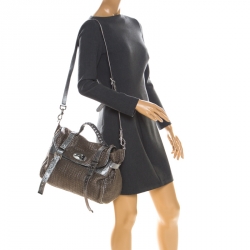 Mulberry Grey/Blue Metallic Woven Fabric and Leather Alexa Top Handle Bag