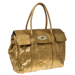 Pre Owned Mulberry Gold Python Leather Limited Edition Bayswater Satchel