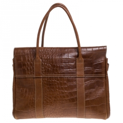 Mulberry Tan Croc Embossed Leather Bayswater Satchel
