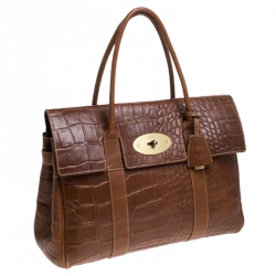 Mulberry Tan Croc Embossed Leather Bayswater Satchel