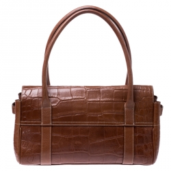 Mulberry Brown Croc Embossed Leather East West Bayswater Satchel