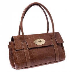 Mulberry Brown Croc Embossed Leather East West Bayswater Satchel