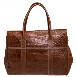 Mulberry Brown Croc Embossed Leather Bayswater Satchel