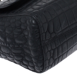 Pre Owned Mulberry Black Croc Embossed Leather Medium Lily Shoulder Bag