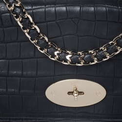 Pre Owned Mulberry Black Croc Embossed Leather Medium Lily Shoulder Bag