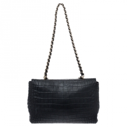 Pre Owned Mulberry Black Croc Embossed Leather Medium Lily Shoulder Bag