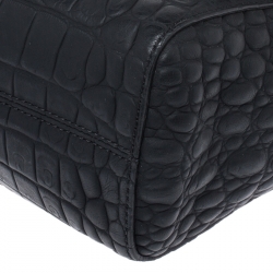 Pre Owned Mulberry Black Croc Embossed Leather Medium Lily Shoulder Bag