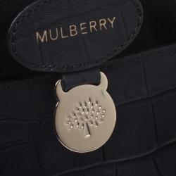 Pre Owned Mulberry Black Croc Embossed Leather Medium Lily Shoulder Bag