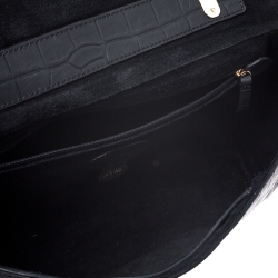 Pre Owned Mulberry Black Croc Embossed Leather Medium Lily Shoulder Bag