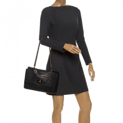 Pre Owned Mulberry Black Croc Embossed Leather Medium Lily Shoulder Bag