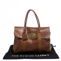 Pre Owned Mulberry Brown Croc Embossed Leather Bayswater Satchel