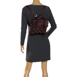 Pre Owned Mulberry Burgundy Leather Cara Delevigne Studded Convertible Satchel