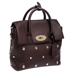 Pre Owned Mulberry Burgundy Leather Cara Delevigne Studded Convertible Satchel