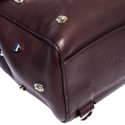 Pre Owned Mulberry Burgundy Leather Cara Delevigne Studded Convertible Satchel