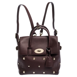 Pre Owned Mulberry Burgundy Leather Cara Delevigne Studded Convertible Satchel