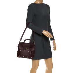 Pre Owned Mulberry Burgundy Leather Cara Delevigne Studded Convertible Satchel
