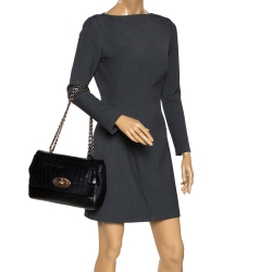 Mulberry Black Croc Embossed Leather Medium Lily Shoulder Bag