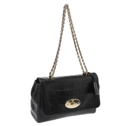 Mulberry Black Croc Embossed Leather Medium Lily Shoulder Bag