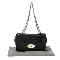 Mulberry Black Croc Embossed Leather Medium Lily Shoulder Bag