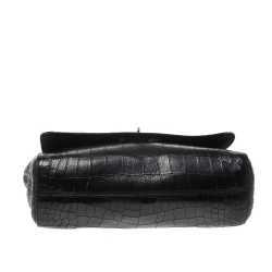 Mulberry Black Croc Embossed Leather Medium Lily Shoulder Bag
