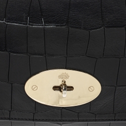 Mulberry Black Croc Embossed Leather Medium Lily Shoulder Bag