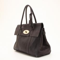 Pre Owned Mulberry Black Soft Croc Printed Bayswater Satchel