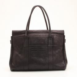 Pre Owned Mulberry Black Soft Croc Printed Bayswater Satchel