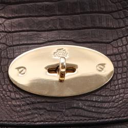 Pre Owned Mulberry Black Soft Croc Printed Bayswater Satchel