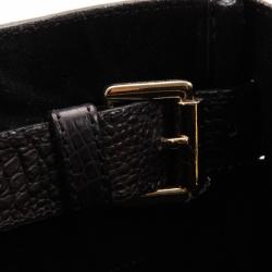 Pre Owned Mulberry Black Soft Croc Printed Bayswater Satchel