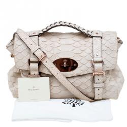 Pre Owned Mulberry Beige Python Embossed Leather Alexa Shoulder Bag