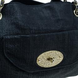 Mulberry Black Leather Front Flap Pocket Braided Tassel Strap Shoulder Bag